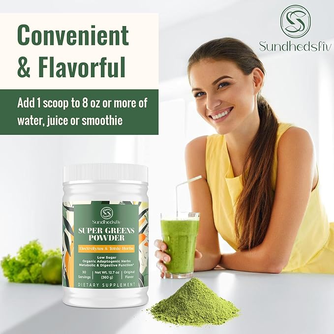 Super Greens Powder Superfood + Electrolytes & Tonic Herbs | Organic Greens, Shilajit, Adaptogens, Antioxidants, Preobiotic & Probiotic & Postbiotic| for Energy, Gut & Immune| Unflavored - 30 Servings