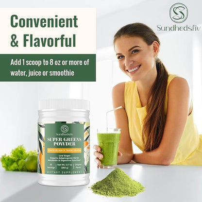 Super Greens Powder Superfood + Electrolytes & Tonic Herbs | Organic Greens, Shilajit, Adaptogens, Antioxidants, Preobiotic & Probiotic & Postbiotic| for Energy, Gut & Immune| Unflavored - 30 Servings