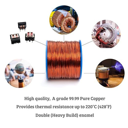 23 AWG - 1 lb (630 feet) 99.9% Pure Copper Wire, Enameled Magnetic Wire for Motor, Transformer, Magnetic Coil, & Electroculture Gardening, Winding Magnet Wire - 220°C (428°F) Thermal Class