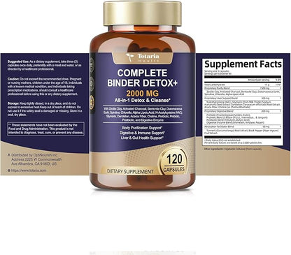 2000MG All-in-1 Detox Binder, Activated Charcoal, Zeolite, Bentonite Clay, Alpha Lipoic Acid, 7-Layer Detox & Cleanse Supplement, Liver & Gut Support, 120 Counts