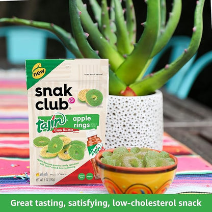 Snak Club Tajin Watermelon Rings, Chili & Lime Sweet Spicy Gummy Snacks, Mild in Heat Bold in Flavor, Gluten-Free Snack, 11oz Resealable Bag (Pack of 6)