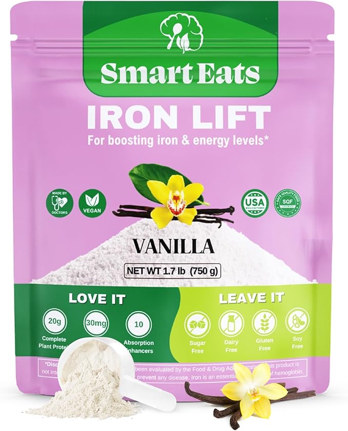 Smart Eats - Iron Powder | Highly Absorbed | Avoids Side Effects | Complete Nutrition: Protein, Vitamins, Fiber, Antioxidants | Makes Tasty Drinks & Shakes | Vegan | Vanilla Flavor | 30 Scoops