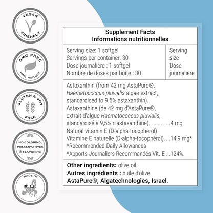 Supersmart - Astaxanthin 4 mg Per Day - Powerful Antioxidant Carotenoid | Non-GMO & Gluten Free - 30 softgels