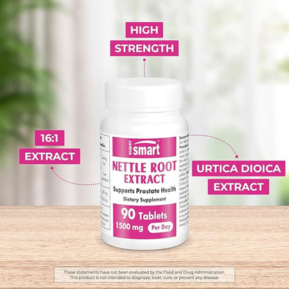 Supersmart - Nettle Root Extract 1500 mg Per Day - Extract of Stinging Nettle Root - Support Healthy Urinary Tract - Prostate Supplements for Men | Non-GMO - 90 Tablets.