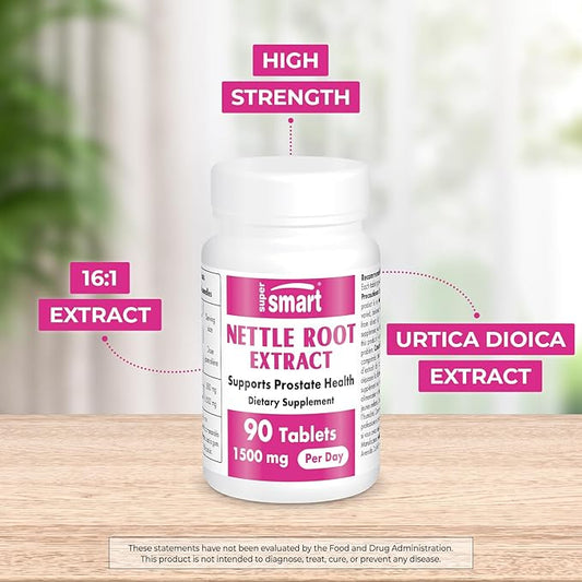 Supersmart - Nettle Root Extract 1500 mg Per Day - Extract of Stinging Nettle Root - Support Healthy Urinary Tract - Prostate Supplements for Men | Non-GMO - 90 Tablets.