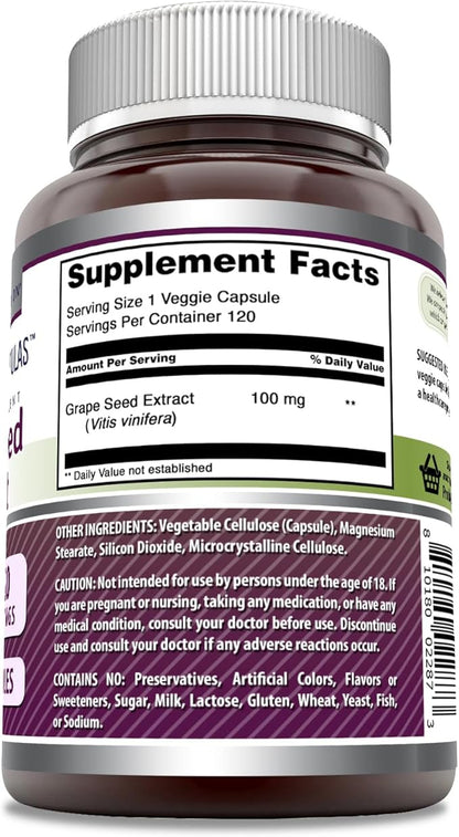 Amazing Formulas Grapeseed Extract Supplement | 100 Mg Per Serving | 120 Veggie Capsules | Non-GMO | Gluten-Free | Made in USA