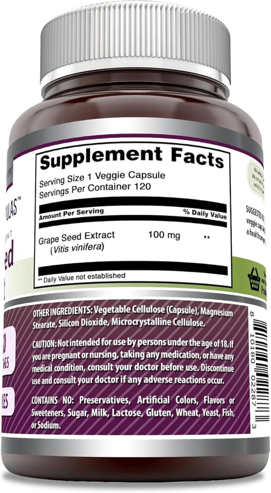 Amazing Formulas Grapeseed Extract Supplement | 100 Mg Per Serving | 120 Veggie Capsules | Non-GMO | Gluten-Free | Made in USA