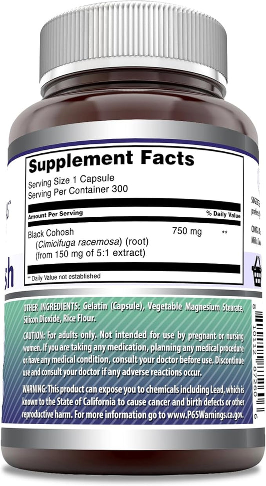 Amazing Formulas Black Cohosh Supplement | 750 Mg per Serving | 300 Capsules | Non-GMO | Gluten-Free | Made in USA