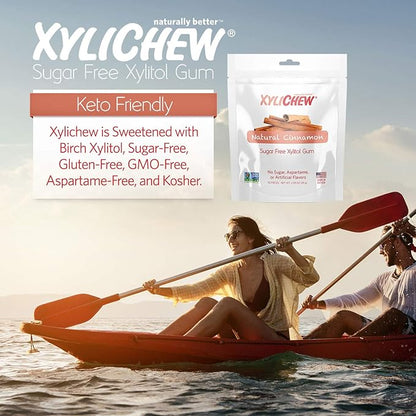 Xylichew 100% Xylitol Chewing Gum - Non GMO, Non Aspartame, Gluten Free, and Sugar Free Gum - Natural Oral Care, Relieves Bad Breath and Dry Mouth - Cinnamon, 50 Count