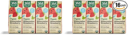 365 by Whole Foods Market, Box Juice Reduced Sugar Watermelon Strawberry Organic, 6.75 Fl Oz, 16 Pack