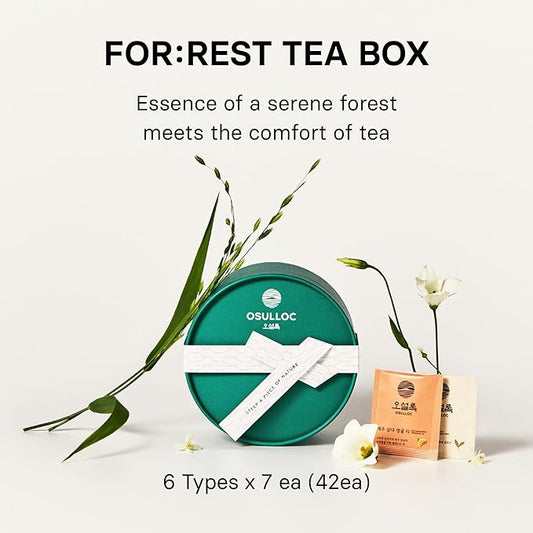OSULLOC For:rest Tea Box (36 Count, 6 Types x 6ea,) Exquisite & Unique Gift idea For Tea Lover, Variety Gift Box Sampler, 6 Unique Blended tea from Jeju Island
