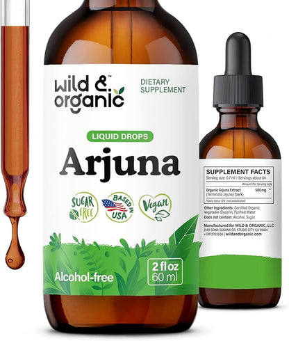 Wild & Organic Arjuna Tincture - Overall & Antioxidant Support Supplement - Terminalia Arjuna Bark Extract Drops - Vegan, Sugar & Alcohol-Free - 2 fl oz