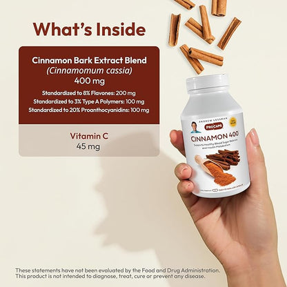 ANDREW LESSMAN Cinnamon 400mg - 360 Capsules - High Potency, Standardized Extract. No Additives. Small Easy to Swallow Capsules