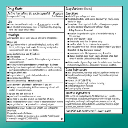 Amazon Basic Care Lansoprazole Delayed Release Capsules, 15 mg, Treats Frequent Heartburn, 14 Count