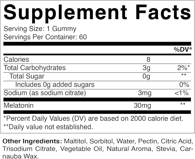 Vitamatic Sugar Free Melatonin 30mg per Gummy - 60 Servings - 60 Vegetarian Gummies - Non-Habit Forming Supplement (60 Count (Pack of 1))