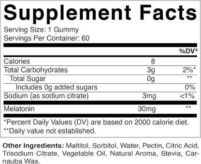 Vitamatic Sugar Free Melatonin 30mg per Gummy - 60 Servings - 60 Vegetarian Gummies - Non-Habit Forming Supplement (60 Count (Pack of 1))