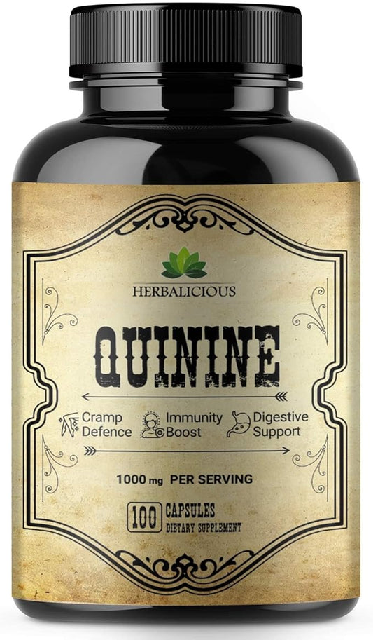 Quinine Capsules - Cinchona Officinalis Bark Herbal Supplement for Muscle, Cramp Defense and Overall Digestive Health - All-Natural Quinine Sulfate Pills, 500mg per Capsule, 100 Tablets