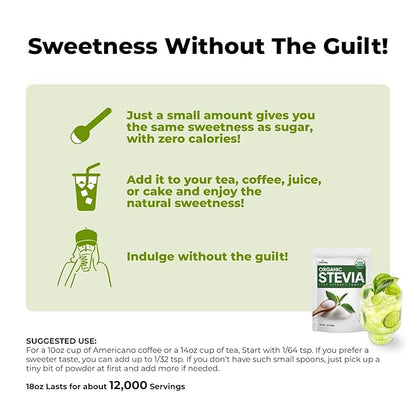 Viccoky Organic Stevia Powder, Pure Stevia Extract, Sugar-Free & 0 Calories, No Additives, Sugar Substitute, Natural Sweetener, 18oz (511g)