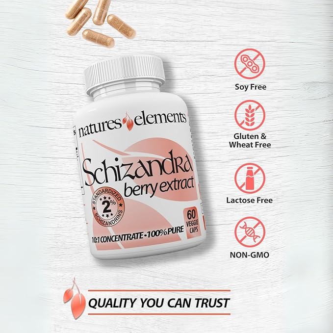Natures Elements Schizandra Berry Extract – 10:1 Standardized Extract with 2% Schizandrins – 1000mg Per Serving – 60 Veggie Capsules – Non-GMO, Gluten-Free – Traditional Chinese Herb
