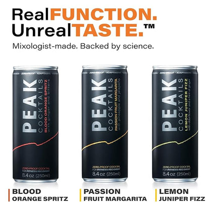 Peak Cocktails Non-Alcoholic Cocktail | Adaptogens, Nootropics, Superfoods for Recovery, Calm, Sleep | Ashwagandha, Tart Cherry, L-Theanine | Mixologist-crafted | Lemon Juniper Fizz | 8.4 oz, 12-Pack