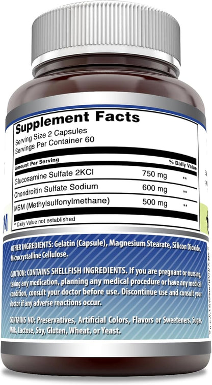 Amazing Formulas Glucosamine Chondroitin MSM 1850 mg Per Serving Capsules Supplement | Non-GMO | Gluten Free | Made in USA (120 Count)
