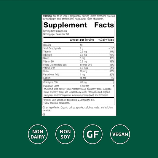 Standard Process B Vitality with Coq10 - Cellular Health Supplement with Biotin, Vitamin B12 & Folate - Vegan, Gluten-Free & Non-Dairy - 90 Capsules (30 Servings)
