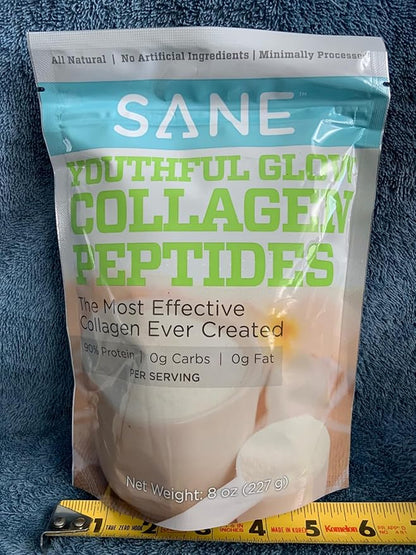 SANE MD - Youthful Glow Vital Collagen Powder - Organic Grass Fed Bovine Hydrolyzed Collagen Peptides Powder for Hair, Nails, Skin & Joint Health - NSF Certified - 37 Servings