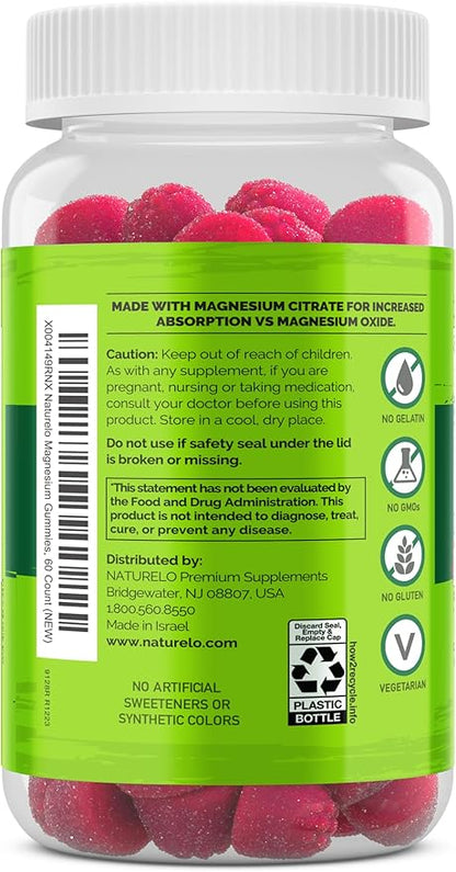 NATURELO Magnesium Citrate Gummies - for Calm & Relaxation Support, Natural Berry Magnesium Gummies, 60 Vegetarian Gummies (Pack of 2)