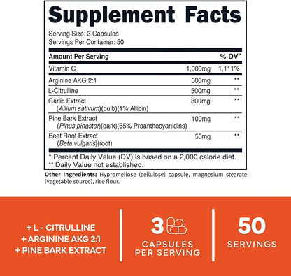 Type Zero Nitric Oxide 6X Booster, 150 Veggie Capsules - Natural Supplement - Beetroot, Arginine AKG, Citrulline, Pine Bark, Garlic & VIT C | Nitrous Oxide