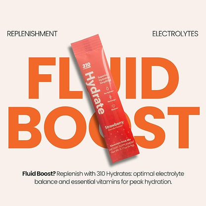310 Hydrate Electrolytes Powder Packets - No Sugar Hydration Packets with Key Vitamins & Minerals - Keto Friendly - Tasty Sugar Free Electrolyte Drink - 30 Single Servings - Strawberry