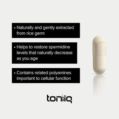 Toniiq Ultra Concentrated 500mg Spermidine Supplements for Men and Women - Non-Synthetic Spermidine Standardized to No Less Than 1% Spermidine - 5mg Spermidine per Serving Rice Germ Extract