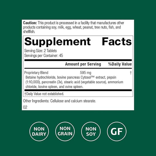 Standard Process Zypan - Digestive Health Support Supplement - HCI Supplement with Pancreatin, Betaine Hydrochloride & Pepsin - Support Macronutrient Digestion - 90 Tablets