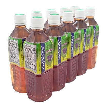 Aloevine Aloe Vera Drink Grape healthy juice pure with chunks of aloe l 16.9 oz. 10 pack l plant based Vegetable Korean drinks