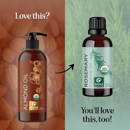USDA Organic Sweet Almond Oil - Pure Cold Pressed Organic Almond Oil for Skin Hair and Nails - Moisturizing Organic Body Oil for Women and Men plus Carrier Oil for Essential Oils Mixing 16oz