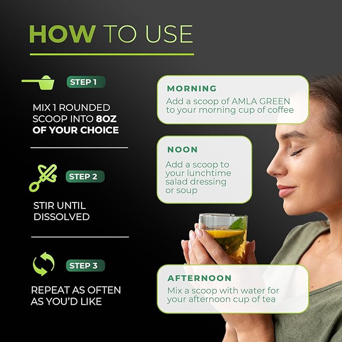 Amla Powder & Decaf Green Tea Superfood Supplement, 20x Ultra Concentrated Amla, Oolong Tea and Indian Gooseberries, Organic, Vegan, 90 Servings