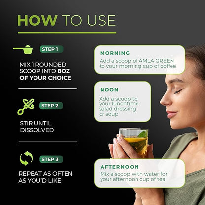 Amla Powder & Decaf Green Tea Superfood Supplement, 20x Ultra Concentrated Amla, Oolong Tea and Indian Gooseberries, Organic, Vegan, 90 Servings