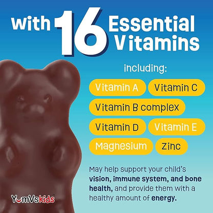 YUM-V'S - Kids Multivitamin Chewable Chocolate Bears - Multivitamin for Kids Supplement - 16 Vitamins & Minerals - Vitamins Including D, Zinc, C, B Complex & More, 60 Count (Pack of 2)