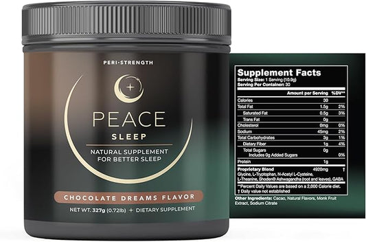 Peace Sleep - Sleep and Recovery Chocolate Powder Drink Mix - Sleep Aid Supplement with GABA, L-Tryptophan, L-Theanine, Glycine - for Tranquil Sleep, Restful Nights, Productive Days - Gluten Free
