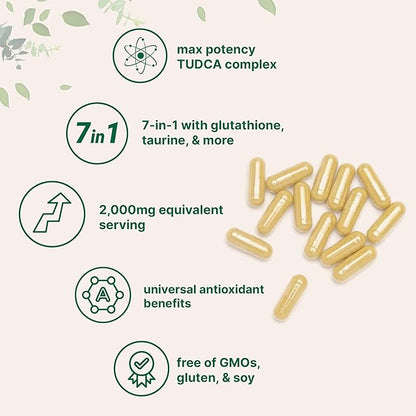 TUDCA 2,000mg Bile Salts Liver Support Supplement, 240 Capsules | Powerful 7-in-1 Formula with NAC, Milk Thistle, Glutathione & More for Liver Cleanse & Detox, Bile Flow & Gallbladder Support