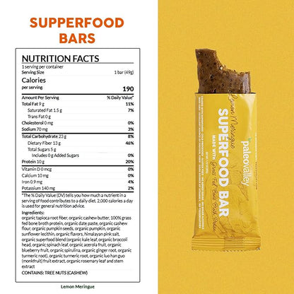Paleovalley Superfood Bars – Lemon Meringue– 10 Pack – 9g Protein per Bar – Gluten-Free, Grain-Free, Paleo, Non-GMO – On-the-Go Snack