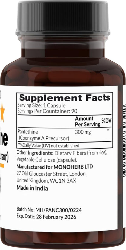 Pantethine 300 mg per Capsule - 90 Vegetarian Capsules