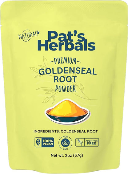 Pat's Herbals Goldenseal Root Powder - 2oz, USA Grown, Non-GMO | Pure Bright Yellow Root Powder