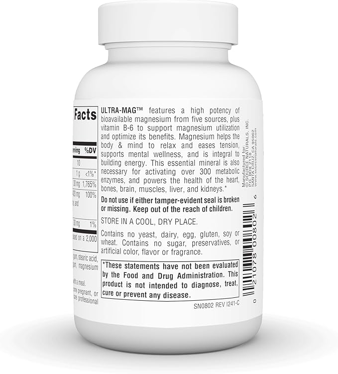 Source Naturals Ultra-Mag, 5-in-1 Bioavailable Magnesium - Relaxes Muscles & Calms Nerves* - 60 Vegan Tablets