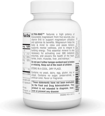 Source Naturals Ultra-Mag, 5-in-1 Bioavailable Magnesium - Relaxes Muscles & Calms Nerves* - 60 Vegan Tablets