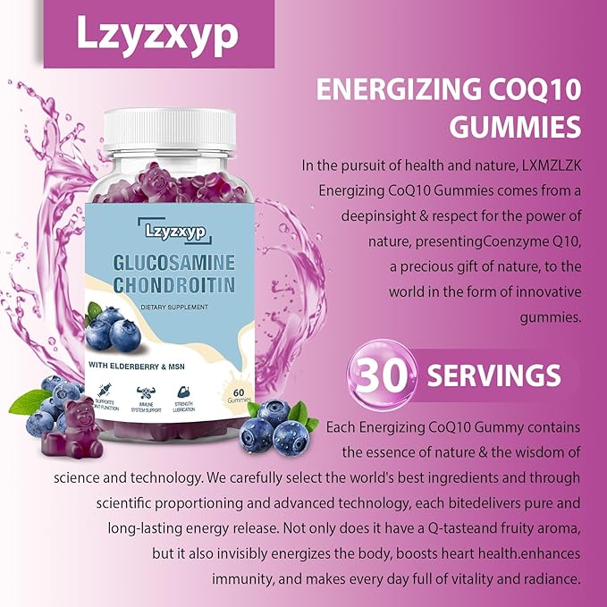 1 Packs 3000mg Glucosamine Chondroitin Gummies with MSM & Elderberry - Extra Strength， Antioxidant Immune Support Supplement Joint Health, Flexibility for Adults, Men & Women 60Cts (1)