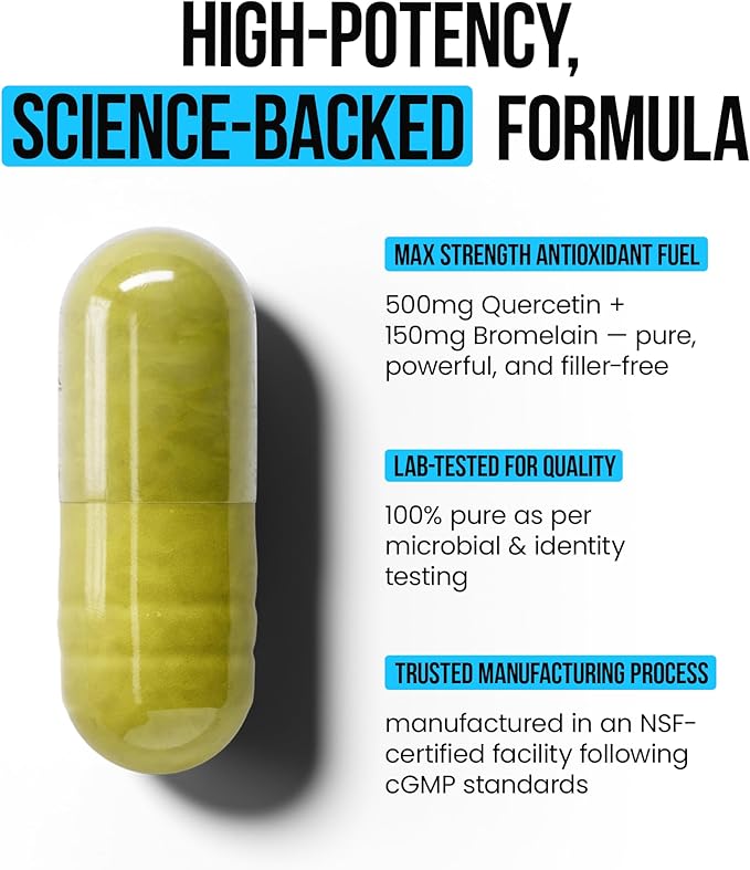 Quercetin 500mg Supplement with Sambucus Elderberry, Bromelain, Vitamin C, Zinc 50mg, & Vitamin D3 5000 IU - Antioxidant & Immune Health Support Zinc Quercetin