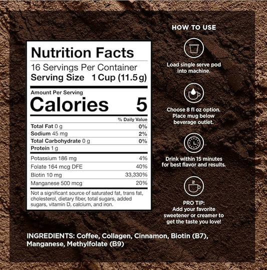 VitaCup Beauty Collagen Coffee Pods for Hair, Skin & Nails, with Biotin & Folate, Medium Dark Roast, Keto Friendly, Recyclable Single Serve Pod Compatible with Keurig K-Cup Brewers,64 Ct
