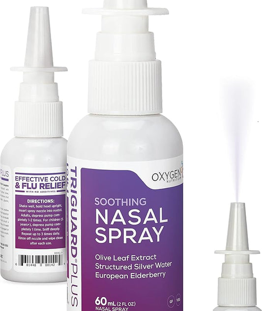 TriGuard Plus Colloidal Silver Nasal Spray with Olive Leaf Extract & Elderberry Extract | Sinus Treatment, Nose Spray & Immune System Booster 2 oz / 60ml, Made in USA (Packaging May Vary)