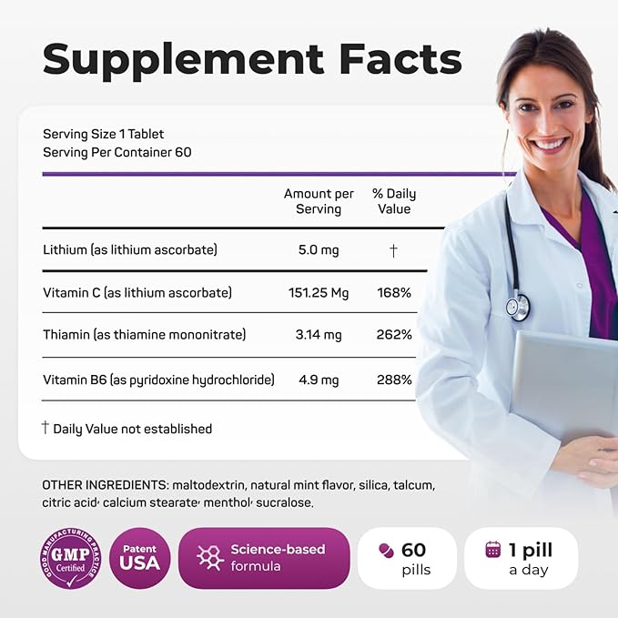 Brain Supplements for Memory and Focus – Powerful Memory Vitamins for Women & Men – Memory Pills with Lithium Supplements, Ascorbate, B1, B6 – Mood & Clarity Booster – 60 Tablets
