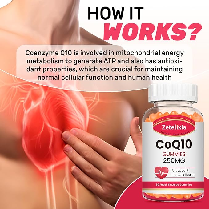 2 Pack CoQ10 Gummies, 5X Better Absorption Coenzyme Q10 for Cellular Energy and Antioxidant Support, 120 Peach Gummies